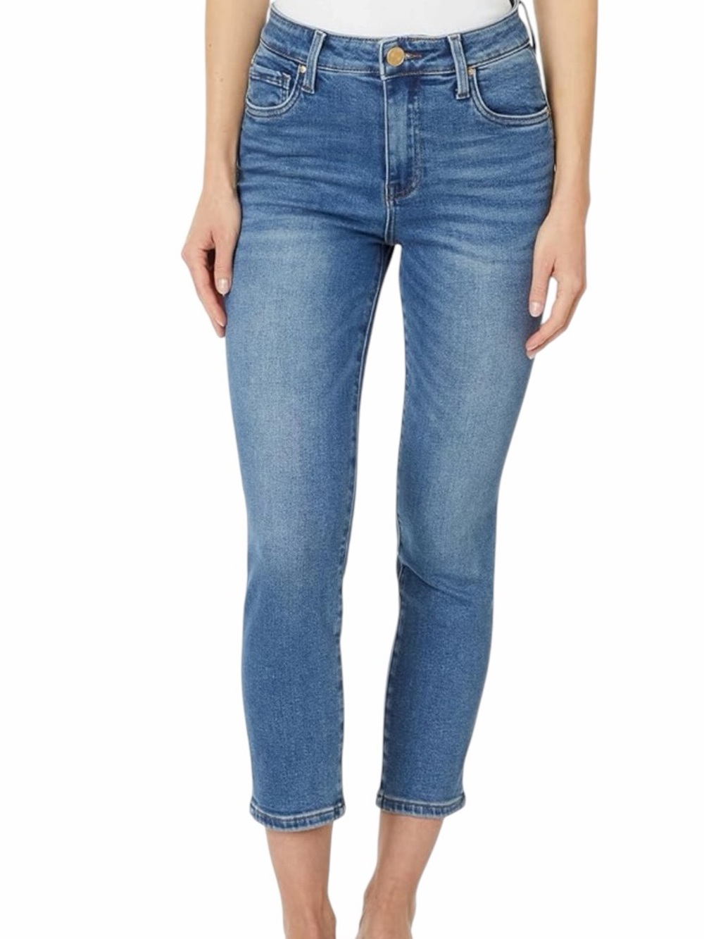 Kut from the Kloth Blue Denim "Catherine" High-Rise Crop Straight Leg Jean 00